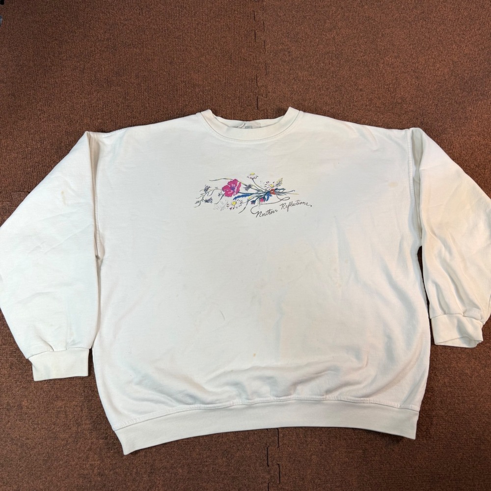 Northern Reflections Vintage Floral Sweatshirt Womens XL White 90s Nature Art
